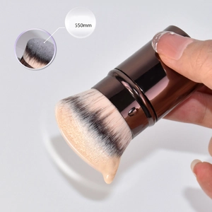 Macro view of dense 3D makeup brush bristles with 550mm fiber and liquid foundation