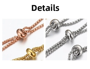 Adjustable stainless steel box chains in gold and silver with sliding silicone beads