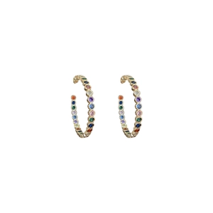 Rainbow cubic zirconia C-shaped hoop earrings in gold finish for women fashion