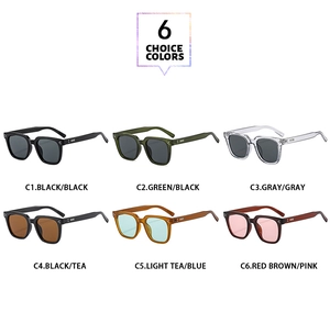 Collage con 6 occhiali da sole eleganti con protezione UV in vari colori di montatura