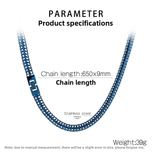 Blue stainless steel foxtail chain for men measuring 650x9mm and weighing 39g