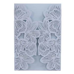 Laser cut hollow flower wedding invitation card in light blue pearlescent paper