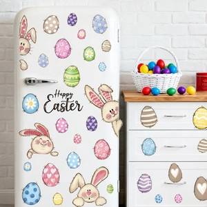 Easter egg and bunny static window clings set for festive home decor and refrigerator decals