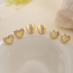 Heart Stud Earrings With Copper Earring Post 18K Gold Plated Cubic Zirconia Small Simple Trendy Jewelry For Women