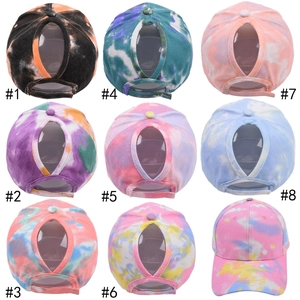 Women's tie-dye baseball caps with ponytail hole design in multiple colorful patterns