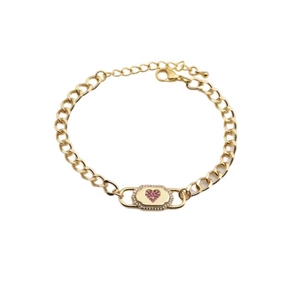Adjustable gold heart bracelet featuring pink zircon and micro-pave white crystals