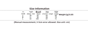 Size chart detail for green faux leather jacket with shoulder and sleeve measurements