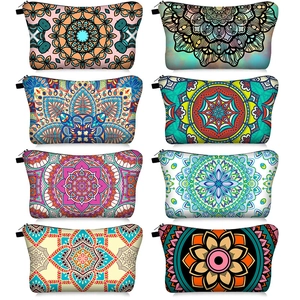 Mandala Print Makeup Bag Bohemian Ethnic Pattern Cosmetic Pouch Travel Toiletry Storage Organizer For Women Polyester