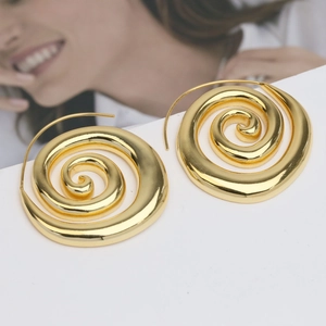 Classic 18k gold plated brass spiral hoop earrings with a polished metallic finish
