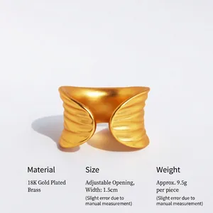Matte gold leaf ring with vintage handmade texture and wavy open adjustable band