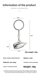 Detailed dimensions of the polished zinc alloy airplane engine model keychain