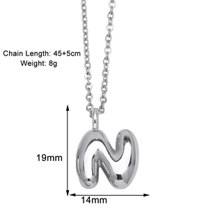 Silver letter N pendant necklace dimensions showing 19mm height and 45cm chain length