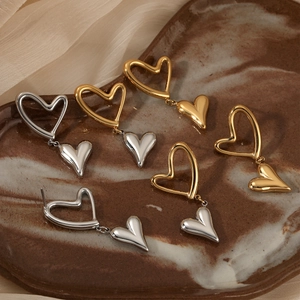 Heart Pendant Earrings 316 Stainless Steel Double Layer PVD Gold Plated Hypoallergenic Elegant Fashion Jewelry For Women