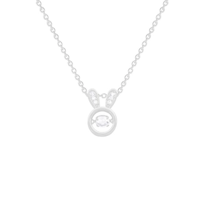 Cute bunny pendant necklace in silver finish with sparkling zircon stone for women