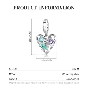 Polished S925 sterling silver hollow heart pendant with colorful zircon stones inlay