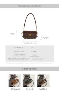 Detailed view of fashionable PU leather square bag with dimensions 23x13x8cm and gold lock