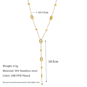 Size specifications of 18K gold plated stainless steel tassel necklace with dimensions