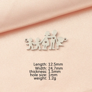 Detailed view of silver stainless steel family pendant with precise size and weight measurements