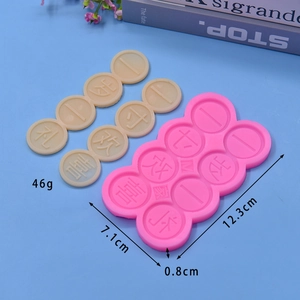 Macro detail of pink silicone mold for Chinese character cakes with precise dimensions