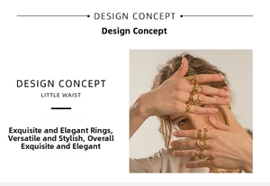 Close-up of gold flower rings set featuring chain texture and hollow geometric patterns