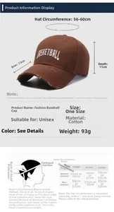 Size chart showing baseball cap dimensions: 56-60cm circumference and 7.5cm brim length
