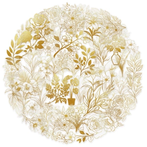 Set of 50 gold floral transparent stickers for journals featuring metallic plant designs