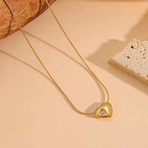 18K gold plated stainless steel snake chain necklace with a crystal heart pendant
