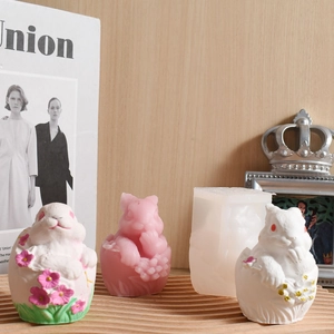 3D Rabbit silicone mold for DIY Easter candles and plaster crafts with embossed flowers