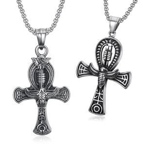 Collier Croix Ankh Égyptien Ancien Acier Inoxydable Clé De Vie Pendentif Scarabée Hiéroglyphes Bijoux Vintage Hommes Femmes
