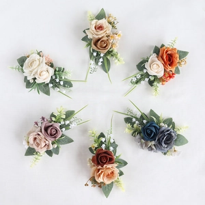 Artificial Rose Boutonniere And Wrist Corsage Satin PE Artificial Pearl Hand Made Wedding Prom Party For Groom Bride Bridesmaid