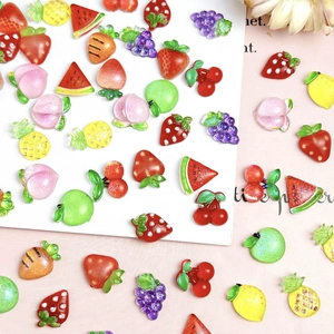 Cute cartoon resin fruit nail charms and DIY accessories including strawberry and watermelon