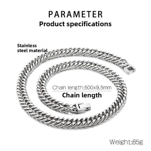 Detailed parameter view of 9.5mm wide stainless steel cuban chain with 500mm length