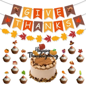Kit décoration Thanksgiving avec bannière Give Thanks et décorations de gâteaux