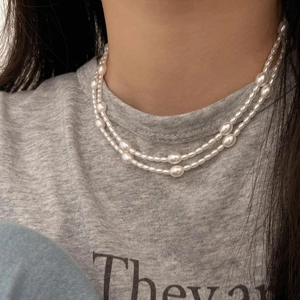 Artificial Pearl Necklace 925 Sterling Silver Irregular Baroque Bead Chain Minimalist Elegant Jewelry Women