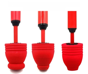 Detailed view of three red sponge heads for high pressure toilet plunger tools