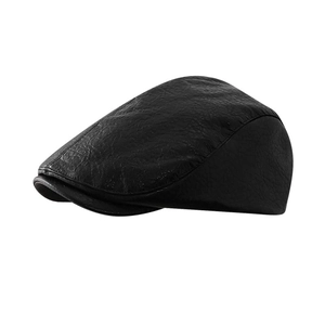Classic black faux leather flat cap with fine textured finish for autumn and winter style