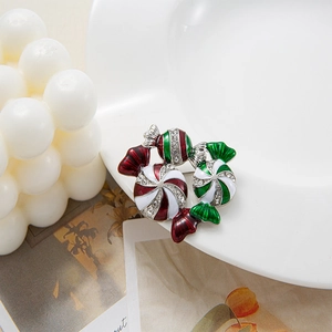 Christmas Candy Brooch For Women Alloy Enamel Rhinestone Holiday Jewelry Sweet Red Green White Three Candies Lapel Pin Gift