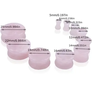 Pink quartz tunnel ear gauges available in sizes 5mm to 25mm for body piercing expansion