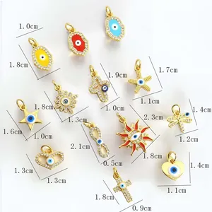 Detailed measurement showing dimensions of gold-plated zircon charms for jewelry making