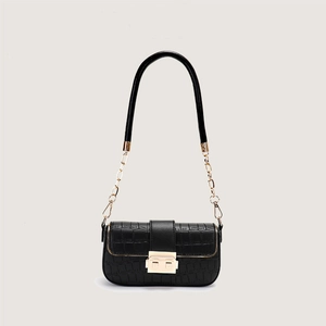 Crocodile Pattern PU Leather Shoulder Bag With Gold Chain Strap Crossbody Square Flap Lock Retro Fashion For Women