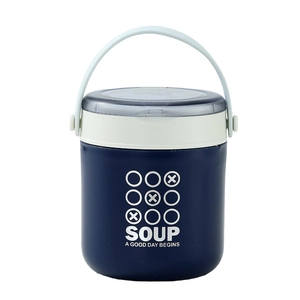 Deep blue 304 stainless steel insulated soup cup with light blue handle for outdoor use