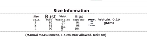 Detailed size chart for the backless slim fit mesh dress with specific body measurements