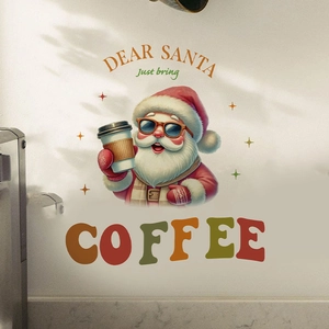 Detail of Christmas Santa wall sticker with Dear Santa Just bring Coffee text design
