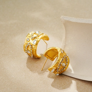 Vintage 18K gold plated evil eye earrings with zircon inlay and lava texture design