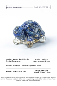 Handmade blue crystal turtle figurine with gold foil accents and clear resin details