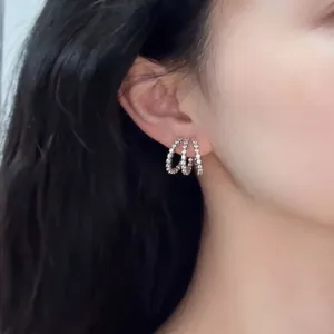 Vintage Light Luxury C-Shaped Heart Round Ball Stainless Steel Earrings For Women Electroplated 18K Gold Silver Minimalist Fashion Jewelry Earring