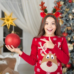 Serre-tête bois de renne de Noël avec cloches dorées et détails de sapin pour enfant