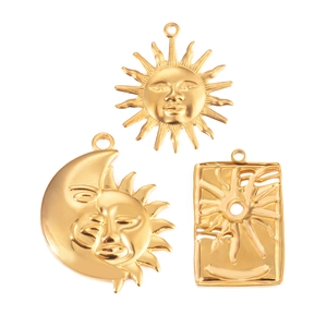 Stainless Steel Sun Moon Face Charms Pendants Gold Plated Tarot Style For DIY Jewelry Making Necklaces Findings