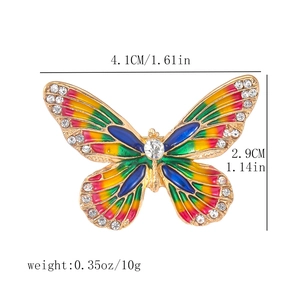 Detailed dimension guide for the colorful butterfly brooch with rhinestones and enamel