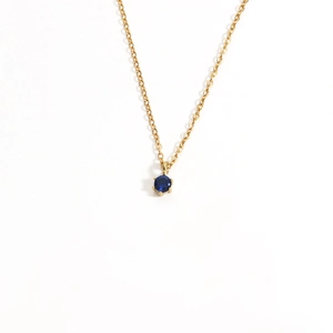 Elegant 18K gold plated stainless steel necklace with round blue gemstone pendant for women